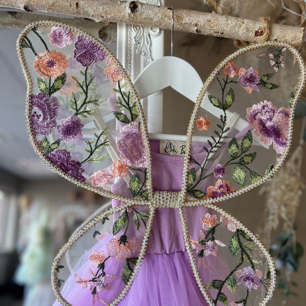 Butterfly wings and wand PURPLE, party wings, embroidered wings , Costume , fairy wings, Fancy Dress , Girls Costume, Girls Dress Up