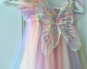 Rainbow wing, Tutu Fairy dress,  Tutu dress , Tulle dress, wing dress , fairy dress for Kids, ballet, girls party dress , Fairytale Skirt