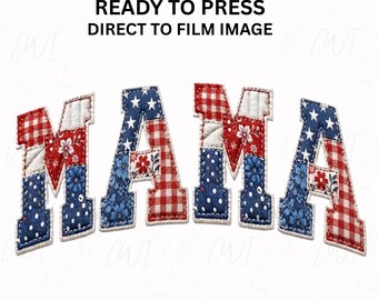 Diseño de camisa con estampado de estampado de tela para aplicación mediante plancha de transferencia térmica Mama Dtf, estilo patchwork falso, estampado gráfico retro vintage para prendas personalizadas.