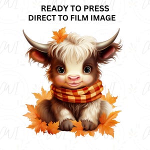 Baby Highland Cow, Seasonal Design, Fall, Scarf Season, DTF Transfer Ready To Press, Custom Heat Transfers, Direct To Film Transfer