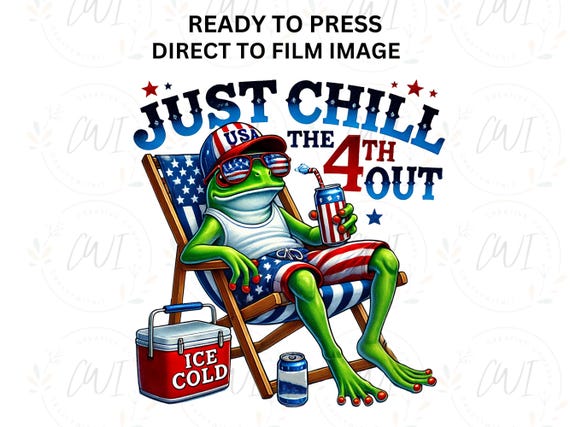 Frog Dtf Transfer Patriotic Humor Funny Design Independence Day Shirt July Fourth Heat Press Red White Blue Graphic Chill Vibe Americana Men