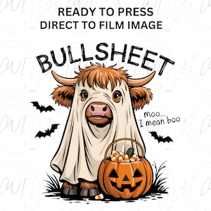Halloween Highland Cow DTF Transfer, Ghost Cow, Bates, Pumpkin, Fall Seasonal, DTF Prints,  Image Transfer, Direct To Film Transfer