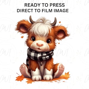 Highland Cow DTF Transfer, Fall Leaves, Seasonal, DTF Prints, Custom Heat Transfers, Image Transfer, Direct To Film Transfer