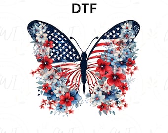 Transferencia termoadhesiva de mariposa patriótica, mariposa con la bandera estadounidense, diseño para camisetas rojas, blancas y azules, transferencia térmica para el Día de la Independencia de EE. UU.