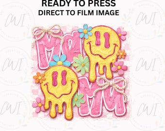 Transferencia térmica Mama Happy Face DTF, diseño de camiseta Smiley Face Mom, transferencia térmica Trendy Mama lista para planchar