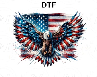 Transferencia DTF de águila con bandera estadounidense para adultos: Diseño patriótico del Día de la Independencia