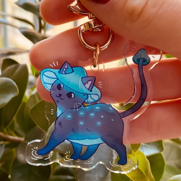 Acrylic pendant charm - Mushroom kitty cat (Bioluminescent Mushroom)