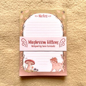 Mushroom kittens notepad / planner / notes. 50 sheets memo pad 8x11 cm