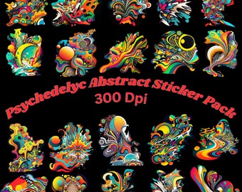 Psychedelic Stickers - Pack Of 21 - Trippy- T-shirt - Pre-cropped -Printable -Digital Planner Stickers -GoodNotes Stickers -Digital Download