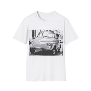 Classic Fiat 500 Black And White T-Shirt, Fiat 500, Vintage Car Fan Gift, Classic Car, Gift for Her, Classic Fiat 500