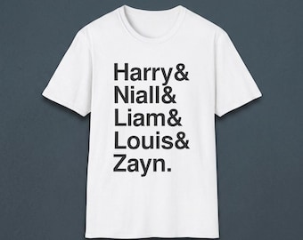 One Direction T-Shirt: 1D Names, Black Text Tee