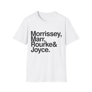 The Smiths T-Shirt: Morrissey, Marr, Rourke, Joyce - Black Text