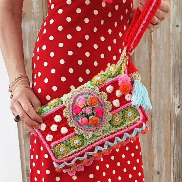 Haakpatroon Tas ‘Flower Power Clutch’ - polkadot stippen bloemen handtas - Handleiding (PDF download in Nederlands, Engels, Italiaans)