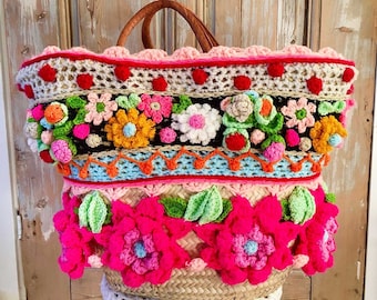 Crochet Pattern Bag ‘Mexican Dream’ - flowers shopping shoulder tote basket - DIY Instructions (PDF download in English, Dutch, Italian)