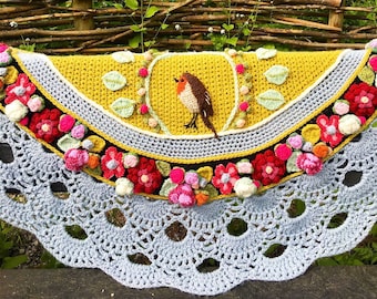 Crochet Pattern Shawl ‘Robin’ - wrap stole flowers bird autumn - DIY Instructions (PDF download in English, Dutch, Spanish, Italian)