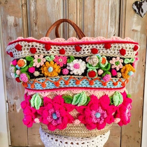 Crochet Pattern Bag ‘Mexican Dream’ - flowers shopping shoulder tote basket - DIY Instructions (PDF download in English, Dutch, Italian)