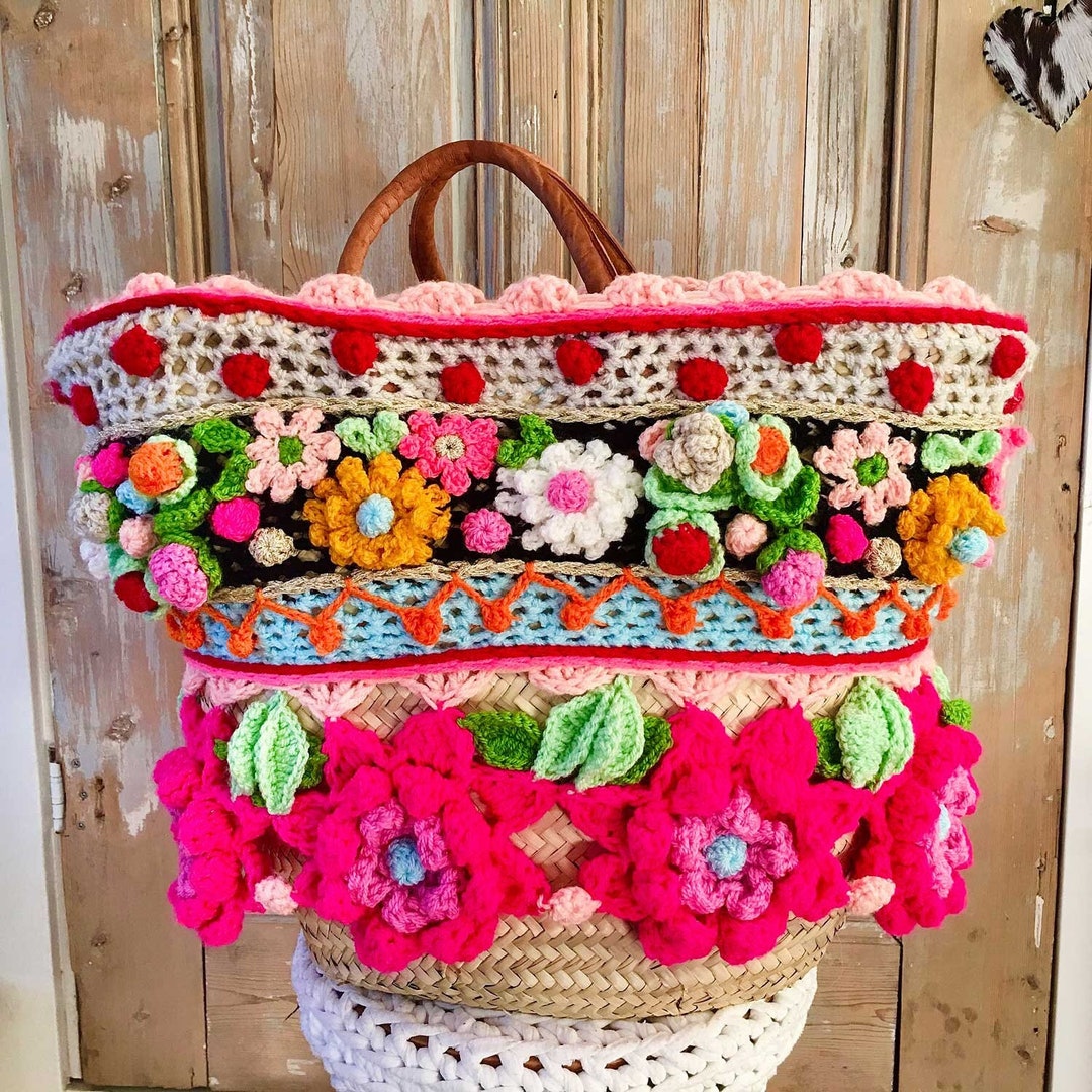 Crochet Pattern Bag mexican Dream Flowers Shopping Shoulder Tote Basket ...