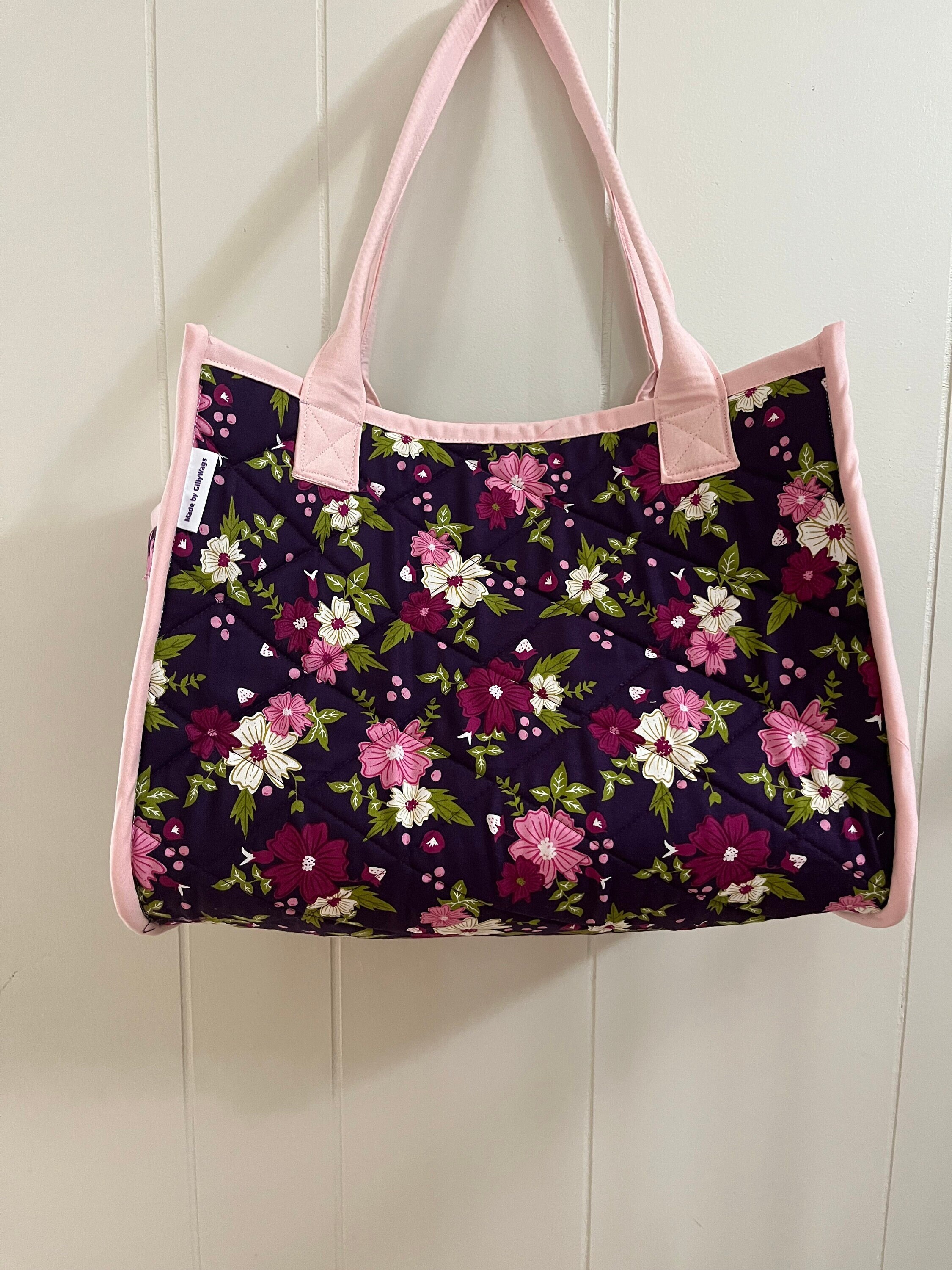 Pink Floral Makeup Bag, Cute Makeup Bag, Travel Bag Woman, Quilted Cotton  Cosmetic Bag 