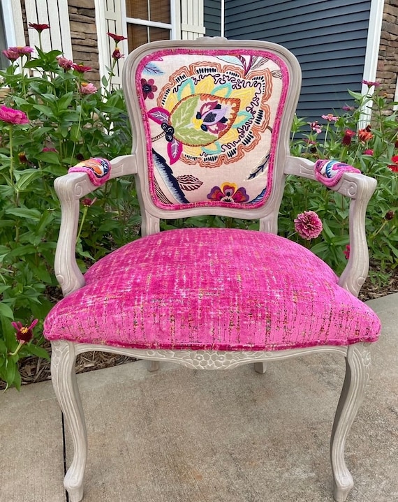 Bohemian French Arm Chair Embroidered Floral and Velvet Etsy