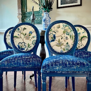 Custom Order Only - Four Round Back Dining Chairs ready to be customized to fit your style.