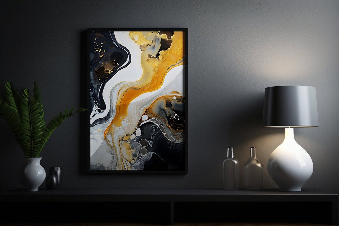 Luxury Abstract Digital Painting - Black and Gold - Fluid Art ...