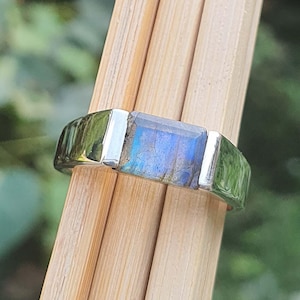 Smaragd geschnitten Labradorit Ring für Männer und Frauen 925 Sterling Silber einzigartiges Geschenk für ihn Freund Geschenk Verlobung Ring Labradorit Schmuck