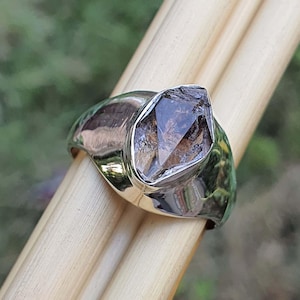 Wide Band Raw Herkimer Diamond Mens Ring-  925 Sterling Silver Herkimer Diamond Jewelry - Crystal Quartz Jewellery