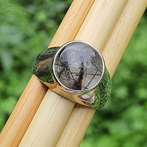 Black Rutilated Quartz Ring for Men, 925 Sterling Silver, Handmade Jewelry, Black Rutile Ring, Mens Quartz Jewelry, Boyfriend Gift, Mom Gift