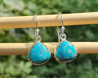 Teardrop Blue Turquoise Earring December Birthstone Jewelry Natural Turquoise Jewelry Delicate Drop Earring Anniversary Gift for Her Jewelry