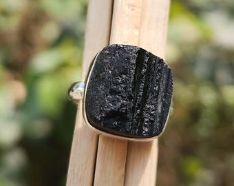 Black Tourmaline Ring for Men Cushion Gemstone Ring 925 Sterling Silver Jewelry Handmade Black Tourmaline Jewelry Birthday Gift for Her