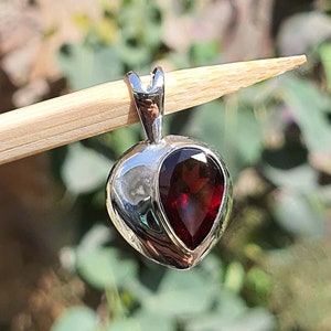 DIY Jewelry: Natural Garnet Heart Pendant in 925 Sterling Silver - Red Gemstone Pendant for  Necklace