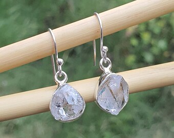 Raw Herkimer Diamond Earrings for Women - 925 Sterling Silver, Handmade Gemstone Rough Jewelry