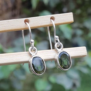 Green Moldavite Crystal Earrings Dangle - Healing Crystal Jewelry- 925 Silver Earrings- Minimalist- Handmade- Gift for Mom- On Sale Jewelry