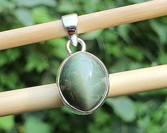 Green Cat's Eye Pendant for Men * Chrysoberyl Pendant * Evil Eye Pendant * Cats Eye Jewelry * Handmade Gift * Sterling Silver * Gift for Her