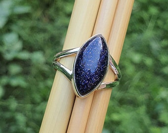 Marquise Blue Goldstone Ring by BijouxUnisexes | 925 Sterling Silver | Blue Sunstone Ring | Sandstone Ring| Goldstone Jewelry| Marquise Ring