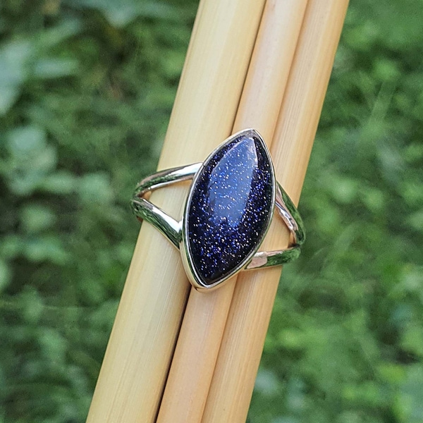 Marquise Blue Goldstone Ring by BijouxUnisexes | 925 Sterling Silver | Blue Sunstone Ring | Sandstone Ring| Goldstone Jewelry| Marquise Ring