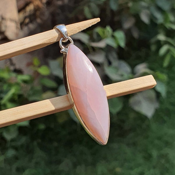 Large Pink Opal Pendant Marquise- 925 Sterling Silver, Handmade Jewelry, Pink Opal Jewelry, Marquise Pendant, Long Pendant, Gift for Him