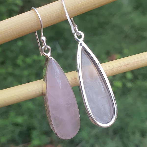 Large Rose Quartz Drop Earrings for Women * 925 Sterling Silver * Handmade * Statement * Pink Quartz Jewelry* Engagement Gift * Gift for Her