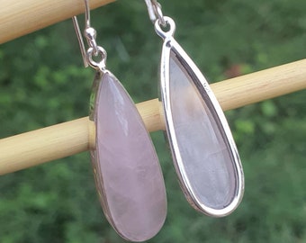 Large Rose Quartz Drop Earrings for Women * 925 Sterling Silver * Handmade * Statement * Pink Quartz Jewelry* Engagement Gift * Gift for Her