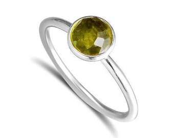 Green Peridot Ring* 925 Sterling Silver Ring* Handmade Ring* Silver Stack Ring* Round Peridot Jewelry* Simple Silver Ring* Promise Ring