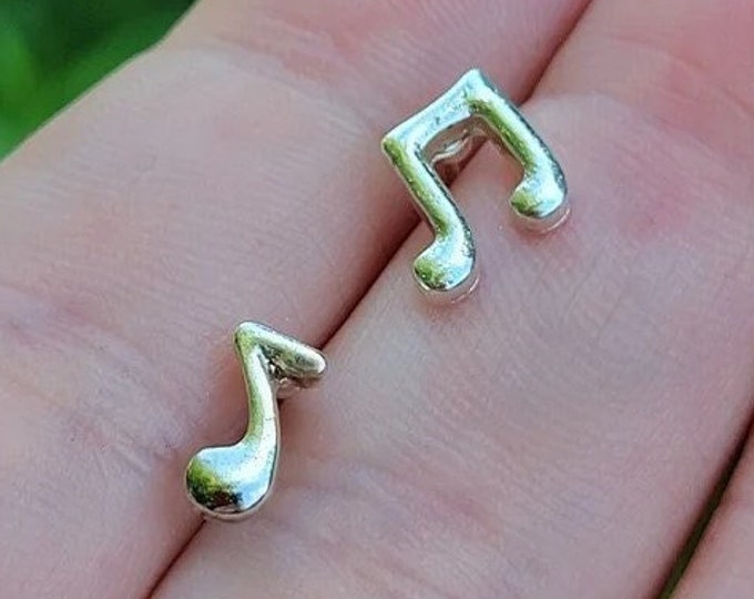 Mismatched Music Note Stud Earrings in Sterling Silver * Cute Fun Earrings for Music Lover * Music Symbol Stud Earrings
