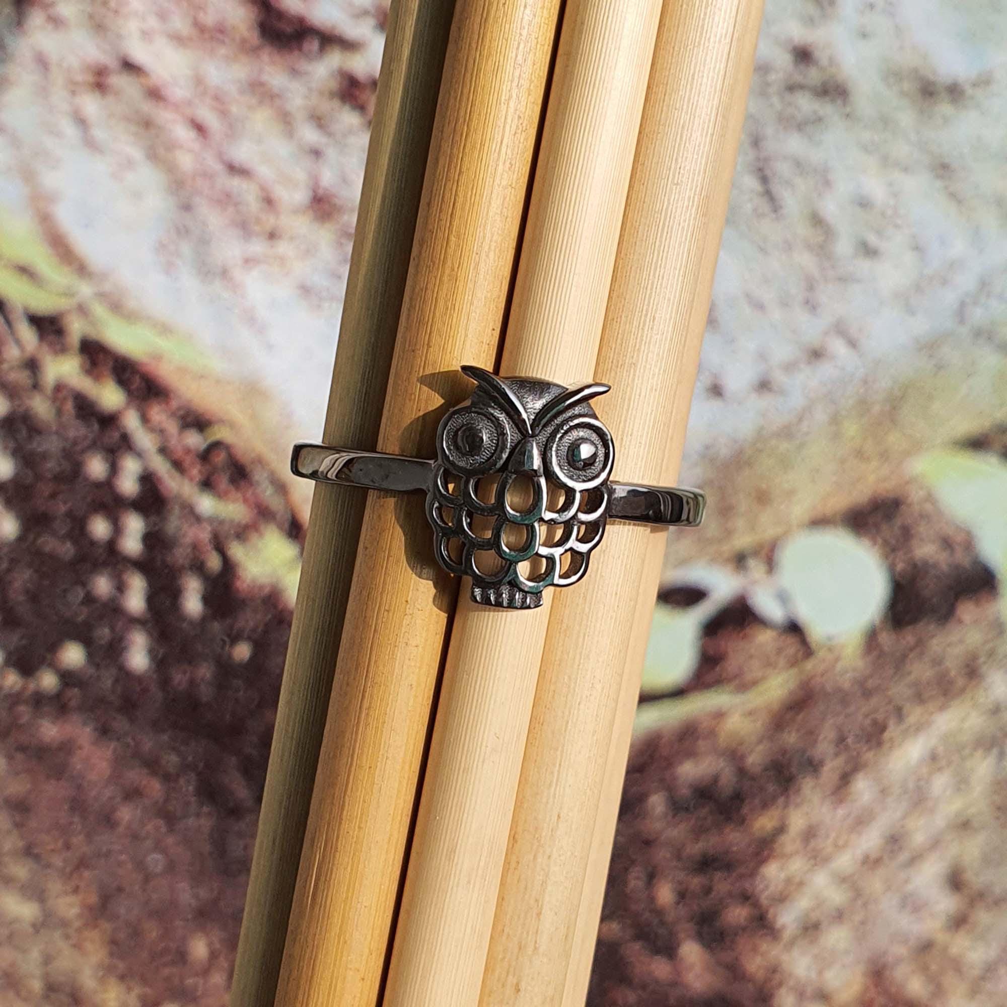 Cyber Sale Sterling Silver Owl Ring for Men-Abstract Owl 925 Silver Ring- Minimalist Prismatic Anima