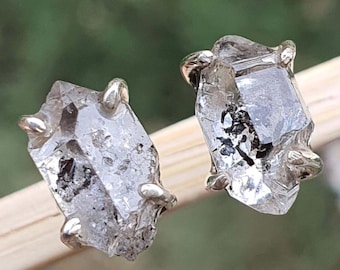 Raw Diamond Crystal Stud Earrings- Sterling Silver Earrings- Herkimer Diamond Earrings- Handmade Gift Ideas- Unique Trendy Christmas Gift