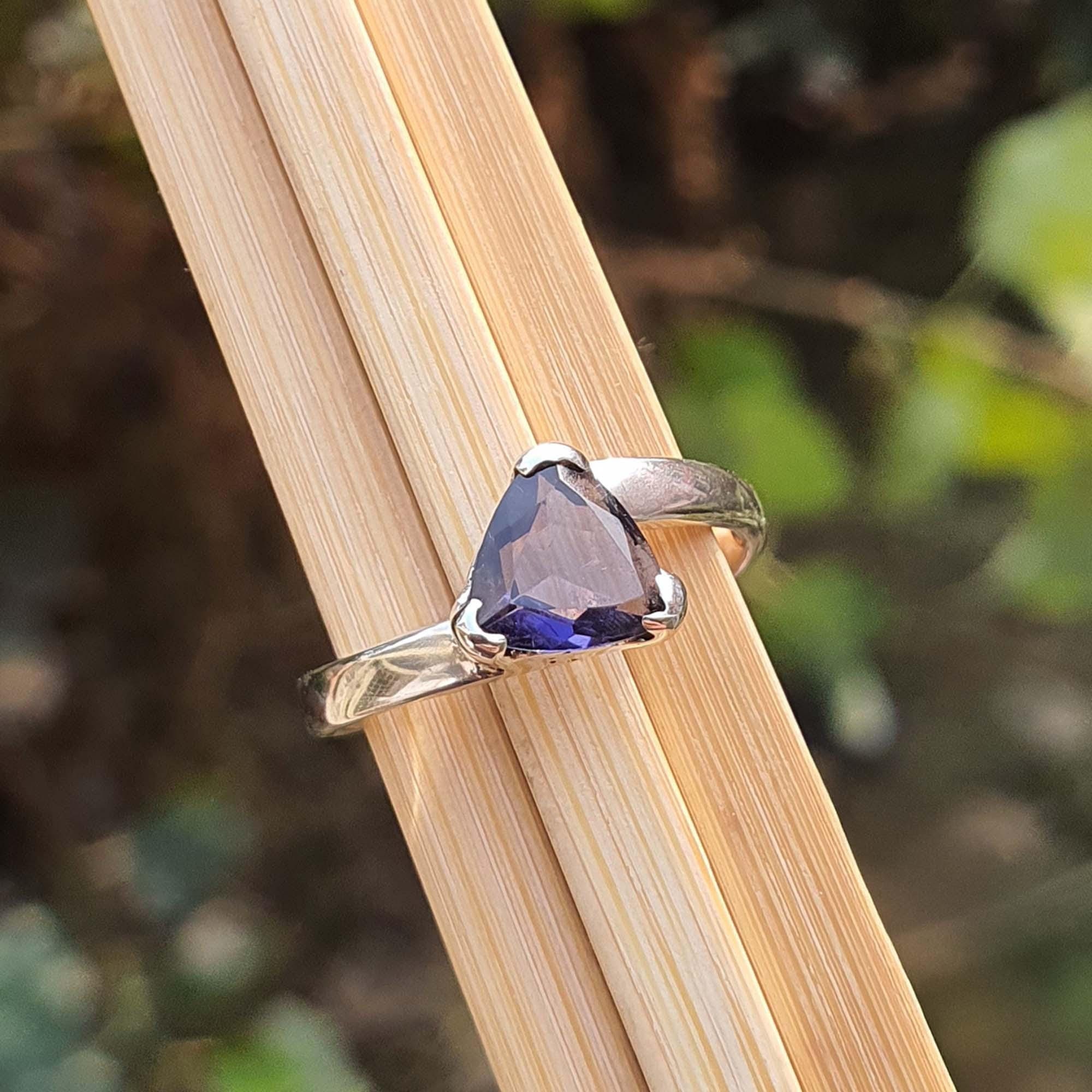 Trillion cut Genuine Iolite Cross Band Ring- 925 Sterling Silver Womens Rings- Handmade Jewelry- Anniversary Gift for Her- Iolite Jewelry