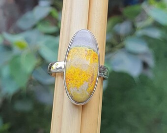 Bague pour homme ovale en jaspe jaune : bagues en argent sterling 925 faites main avec pierres précieuses simples - Bijoux bio