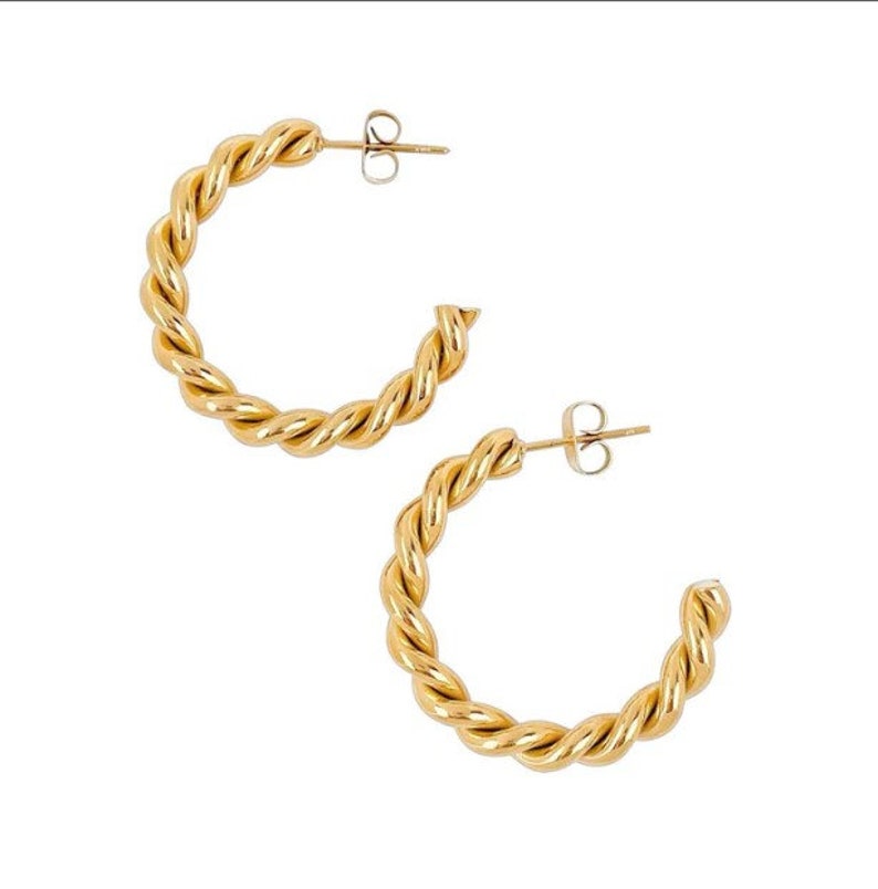 Gold Twist Earrings Sterling Silver Twisted Hoop Earrings image 2