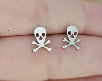 Skull Halloween Stud Earring * Crossbones Silver Earring * Gold, Rose Gold, Silver Evil Eye Earring * Skull Earring * Halloween Gift for Her