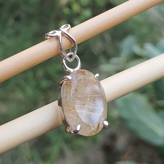 Rutilated Quartz Crystal Fine Jewelry Pendant & Charms- Oval Gemstone- Handmade Sterling Silver Jewelry - Golden Rutile Quartz Pendant