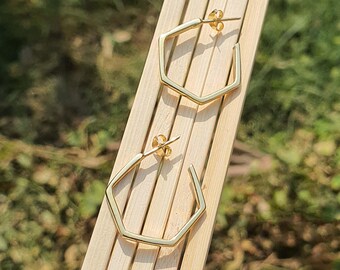 Hexagon Hoop Earrings * 925 Silver Earrings * Geometric Earrings * Gold Hoop Earrings * Hexagon Earrings * Hoop Stud Earrings * Gift for Her