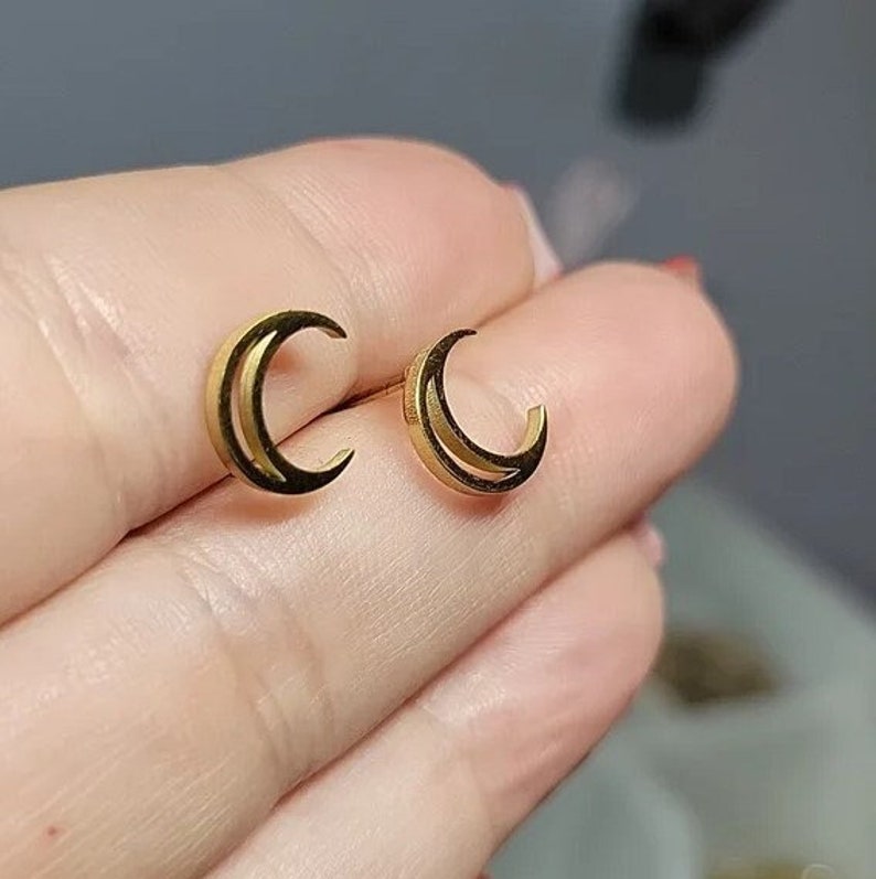 Crescent Moon Stud Earrings Half Moon Earrings Dainty Studs Minimalist Jewelry Gift for Her Jewelry Silver Studs Crescent Jewelry image 1